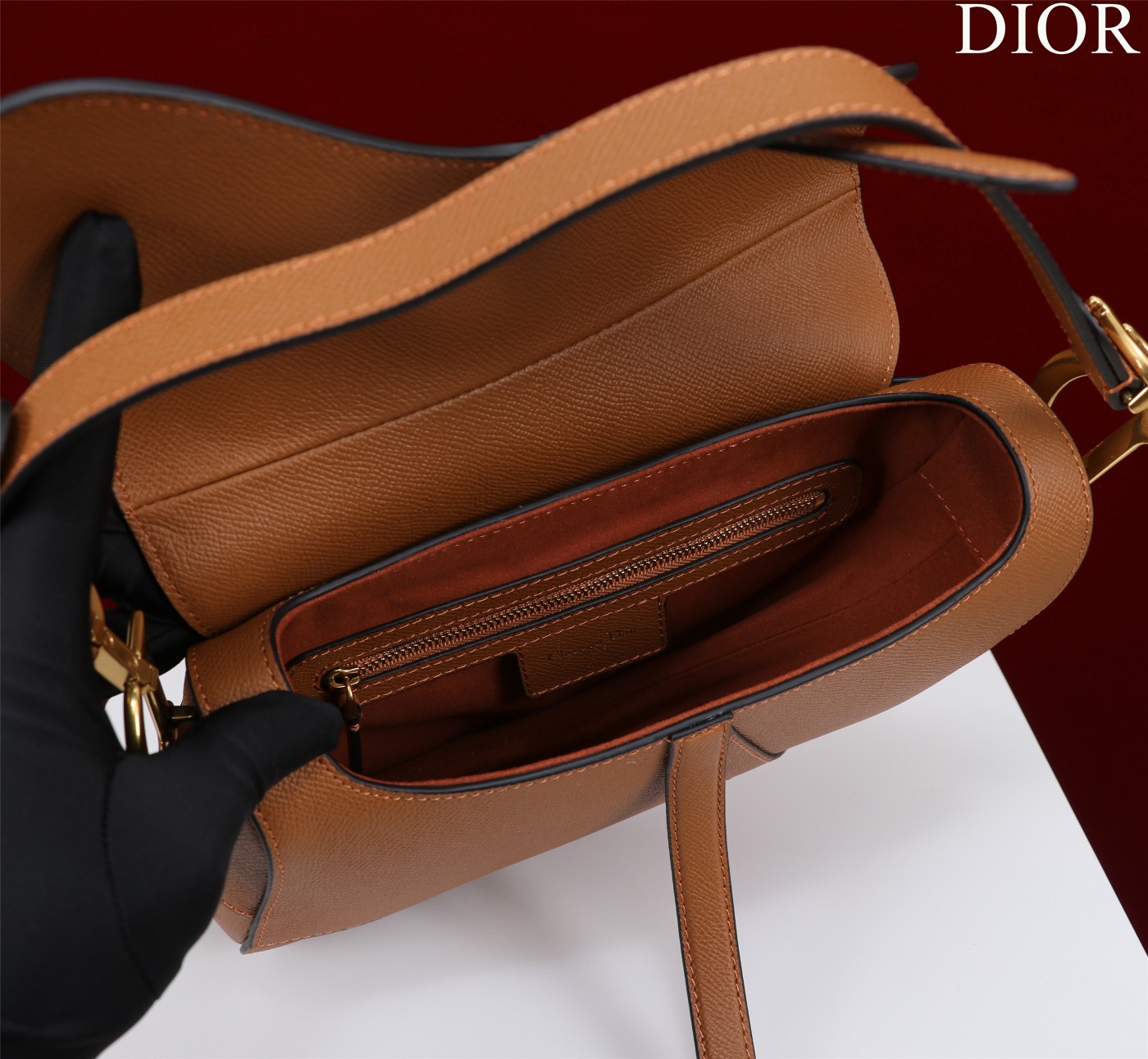 Saddle Bag with Strap Tan Grained Calfskin